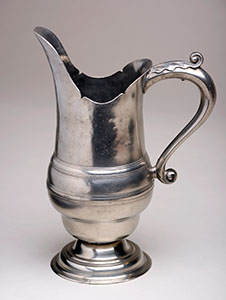 Pewter pitcher or ewer made by William Will, Philadelphia, PA, 1764-1798