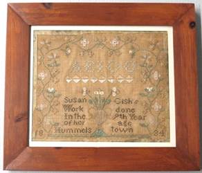 Sampler made by Susan Gish, Hummelstown, PA, 1834