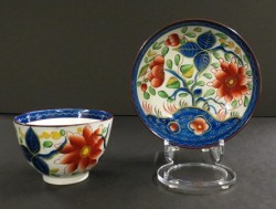 Cup and Saucer, Gaudy Dutch “Sunflower” pattern, c.1820