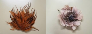 Feather and artificial flower used as hat trimmings