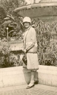 Amanda Straw standing in Pershing Square, Los Angles, California, 1930